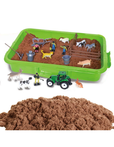 WOOPIE Kinetic Sand Set Farm in a Suitcase Tractor Animals 1500g