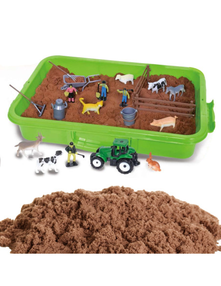 WOOPIE Kinetic Sand Set Farm in a Suitcase Tractor Animals 1500g