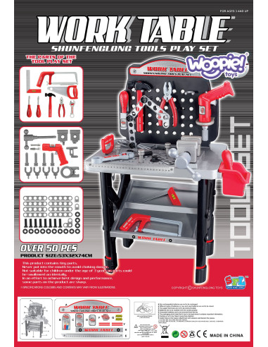 WOOPIE Large Workshop with Tools for Children DIY Set Drill Saw Hammer 50 pcs.