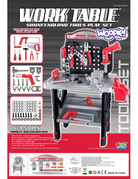 WOOPIE Large Workshop with Tools for Children DIY Set Drill Saw Hammer 50 pcs.