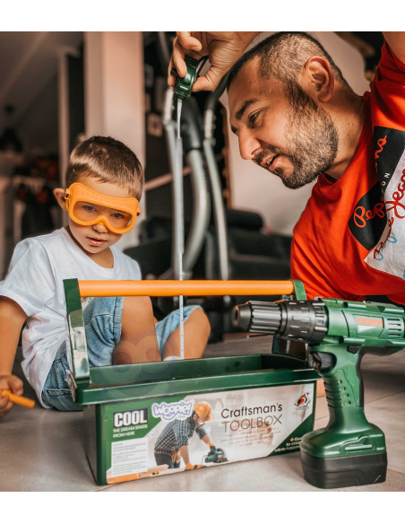 WOOPIE didelė kuprinė su įrankiais vaikams „pasidaryk pats“ rinkinys atsuktuvams ir grąžtams, 15 vnt.