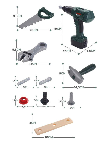 WOOPIE didelė kuprinė su įrankiais vaikams „pasidaryk pats“ rinkinys atsuktuvams ir grąžtams, 15 vnt.
