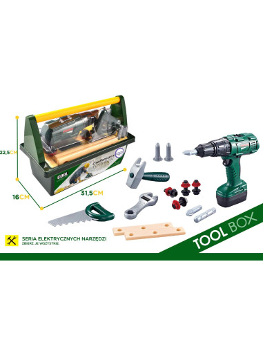 WOOPIE didelė kuprinė su įrankiais vaikams „pasidaryk pats“ rinkinys atsuktuvams ir grąžtams, 15 vnt.