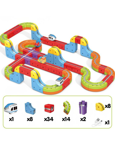 WOOPIE Magic Cube Train Construction Blocks Anti-Gravity Magnetic Track 68pcs.