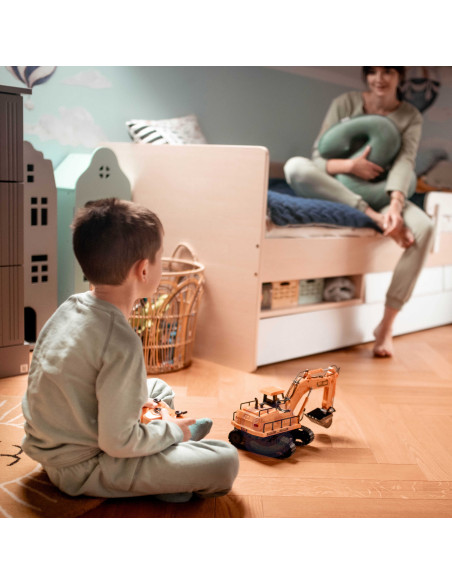 WOOPIE didelis nuotolinio valdymo ekskavatorius ant bėgių, 7 funkcijos, garsas + priedai.