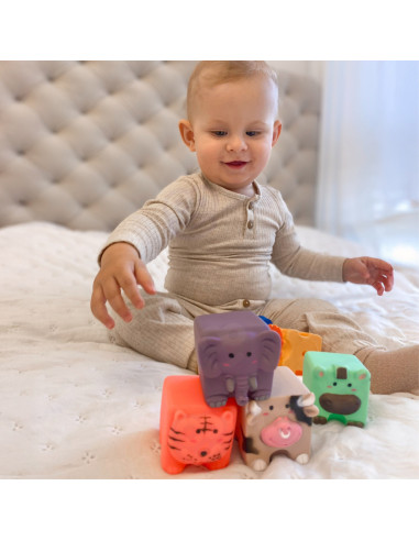 WOOPIE BABY Sensoriniai blokeliai Gyvūnai Suspaudžiantys Dėlionės + Garsas 6 vnt.