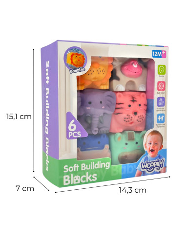 WOOPIE BABY Sensory Blocks Animals Squeeze Puzzle + Sound 6 pcs.