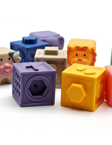 WOOPIE BABY Sensory Blocks Squeeze Puzzle Sound Learning Counting 12 pcs.