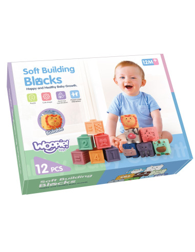 WOOPIE BABY sensorinės, minkštos kaladėlės mokinančios skaičiuoti, skleidžia garsus 12 vnt.