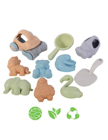 WOOPIE GREEN Sand Play Set with Car, 10 Pieces, BIODEGRADABLE ORGANIC MATERIAL