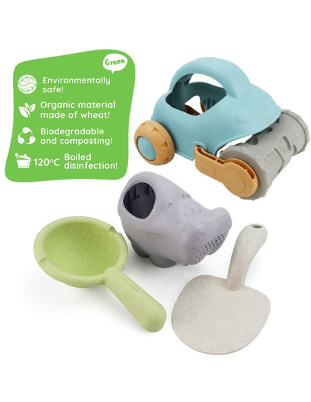 WOOPIE GREEN Sand Play Set with Car, 10 Pieces, BIODEGRADABLE ORGANIC MATERIAL