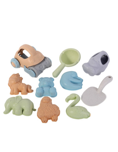 WOOPIE GREEN Sand Play Set with Car, 10 Pieces, BIODEGRADABLE ORGANIC MATERIAL