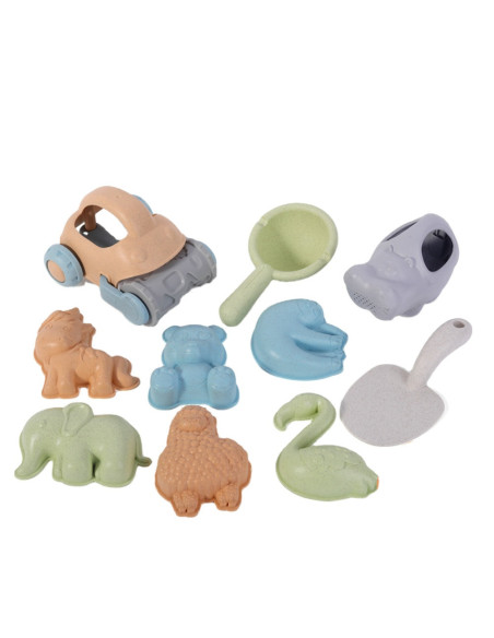 WOOPIE GREEN Sand Play Set with Car, 10 Pieces, BIODEGRADABLE ORGANIC MATERIAL