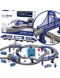 WOOPIE Electric Train Car Track Police Station Helicopter Cars 92 pcs.