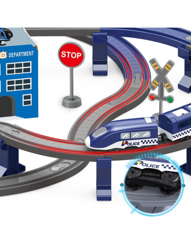 WOOPIE Electric Train Car Track Police Station Helicopter Cars 92 pcs.