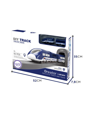 WOOPIE Electric Train Car Track Police Station Helicopter Cars 92 pcs.