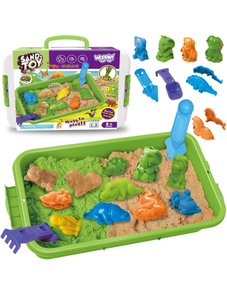 WOOPIE Kinetic Sand 1.5 kg XXL Set ZOO Safari Table with Molds