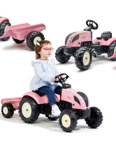 FALK Country Star Pink Pedal Tractor + Trailer and Horn 2-5 Years.