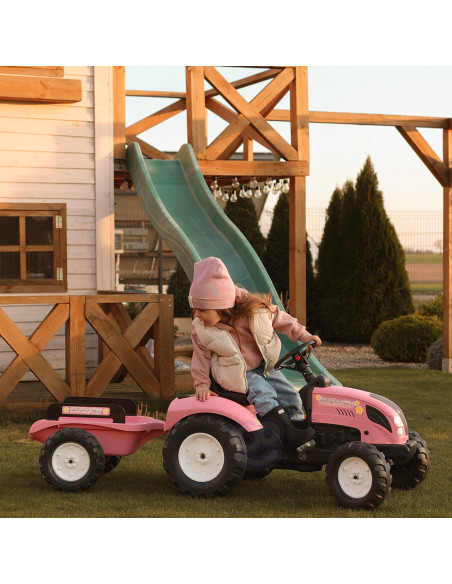 FALK Country Star Pink Pedal Tractor + Trailer and Horn 2-5 Years.