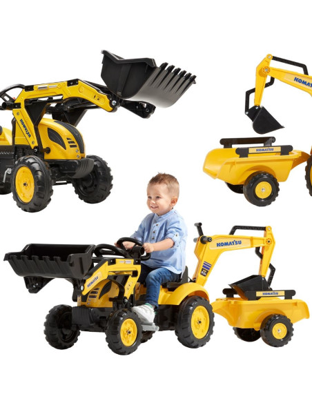 FALK Komatsu pedalinis traktorius su ekskavatoriaus kaušu ir priekaba 2-5 metų vaikams