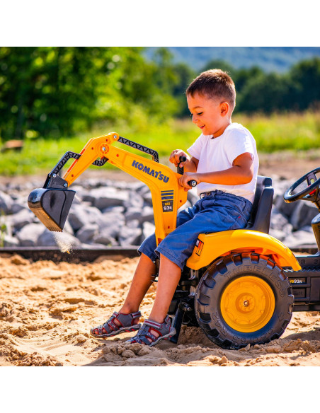 FALK Komatsu pedalinis traktorius su ekskavatoriaus kaušu ir priekaba 2-5 metų vaikams