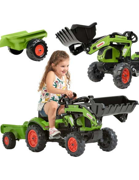 FALK pedalų traktorius su krautuvu ir Claas priekaba 2-5 metų vaikams