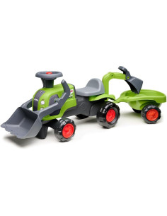 FALK Baby Claas traktorius su ekskavatoriumi, kaušu ir priekaba