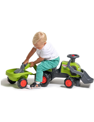 FALK Baby Claas traktorius su ekskavatoriumi, kaušu ir priekaba