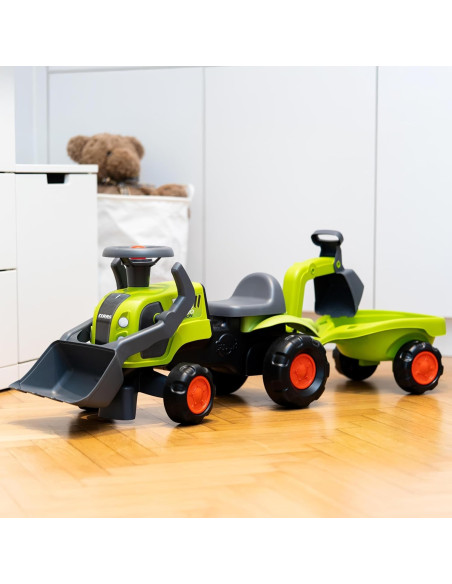 FALK Baby Claas traktorius su ekskavatoriumi, kaušu ir priekaba