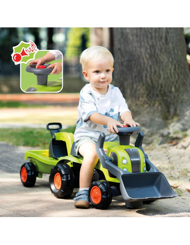 FALK Baby Claas traktorius su ekskavatoriumi, kaušu ir priekaba