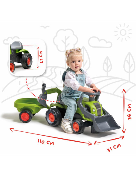 Детский трактор FALK Baby Claas с экскаватором, ковшом и прицепом.