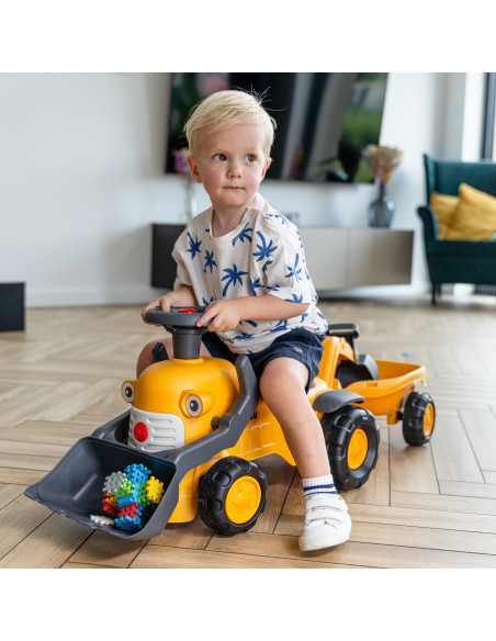 FALK Komatsu Ride-on Tractor with Excavator Bucket and Trailer for 1-3 Years Old
