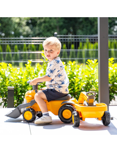 FALK Komatsu Ride-on Tractor with Excavator Bucket and Trailer for 1-3 Years Old