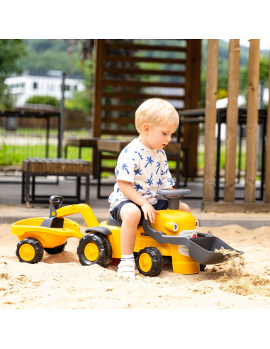 FALK Komatsu Ride-on Tractor with Excavator Bucket and Trailer for 1-3 Years Old