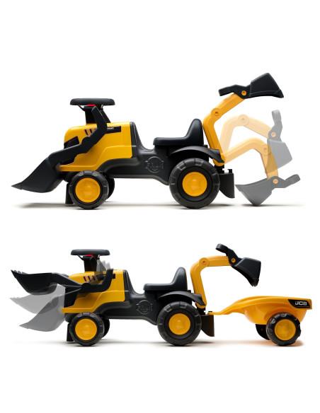 FALK Ride-on JCB Tractor with Trailer, Rake and Shovel, Silent Wheels, 1-3 Years