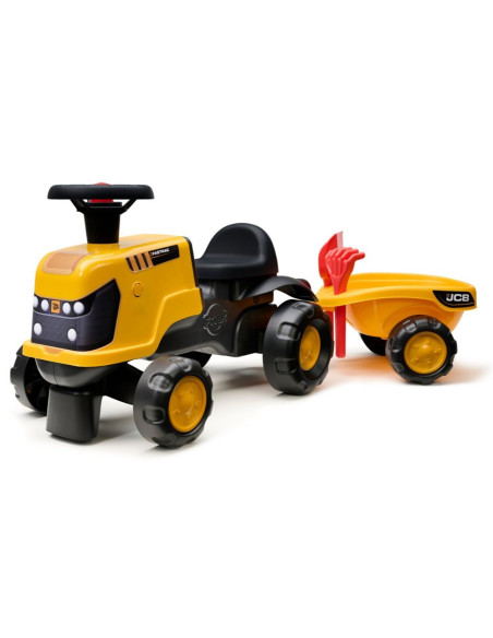 Грузовой экскаватор FALK JCB Fastrac с прицепом, ковшом и граблями, для детей от 1 до 3 лет.