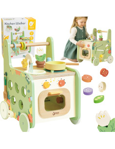 CLASSIC WORLD Wooden Kitchen 2 in 1 Pusher with Removable Wheels
