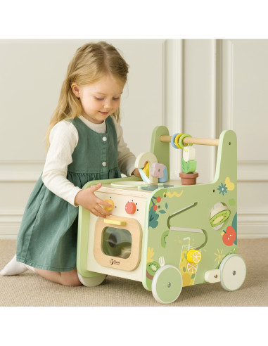 CLASSIC WORLD Wooden Kitchen 2 in 1 Pusher with Removable Wheels