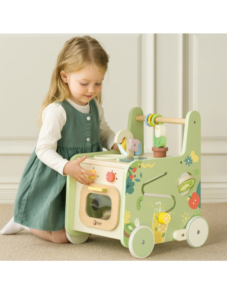 CLASSIC WORLD Wooden Kitchen 2 in 1 Pusher with Removable Wheels