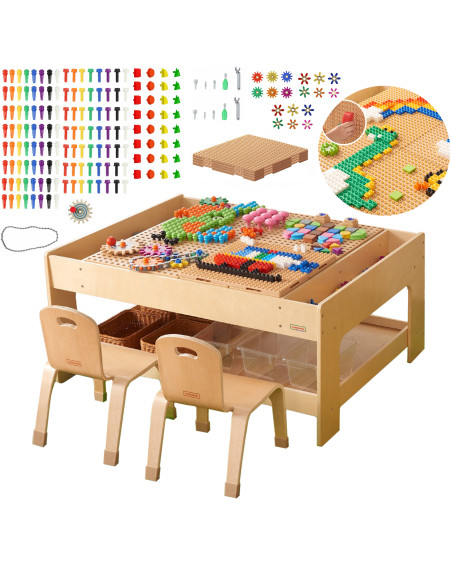 MASTERKIDZ medinis edukacinis stalas + STEM sienos priedai + 563 kaladėlės