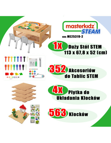 MASTERKIDZ Wooden Educational Table + STEM WALL ACCESSORIES + 563 Blocks