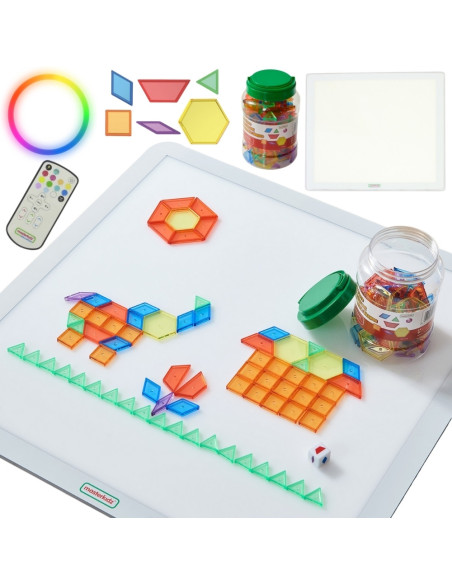 MASTERKIDZ Квадратная светодиодная панель, разноцветная + Монтессори-мозаичные блоки, 140 шт.
