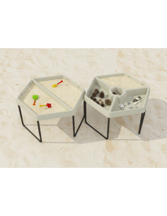 MASTERKIDZ Hexagonal Sand and Water Play Table with 2 Compartments and Adjustable Height 2