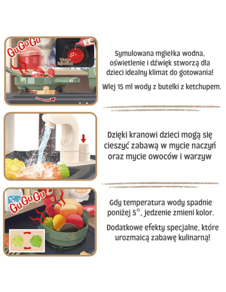 Интерактивная кухня WOOPI с паровым краном и эффектами циркуляции воды, 88 деталей.