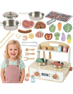 TOOKY TOY Wooden Kitchen with Grill and Accessories