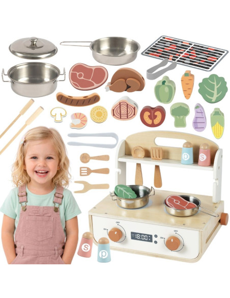TOOKY TOY Wooden Kitchen with Grill and Accessories