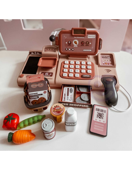 WOOPIE Cash Register For Kids Scanner Scale Microphone + 25 Accs.