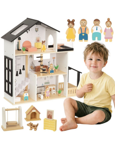 Деревянный кукольный домик TOOKY TOY, 25 деталей.