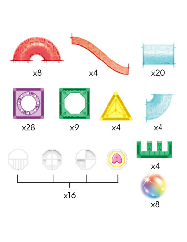 WOOPIE magnetiniai konstruktoriai 3D edukacinis rinkinys kamuoliukų bėgimui, 105 vnt.