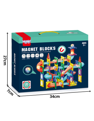 Конструктор WOOPI Magnetic Construction Blocks 3D, обучающий набор с шариковой дорожкой, 105 деталей.